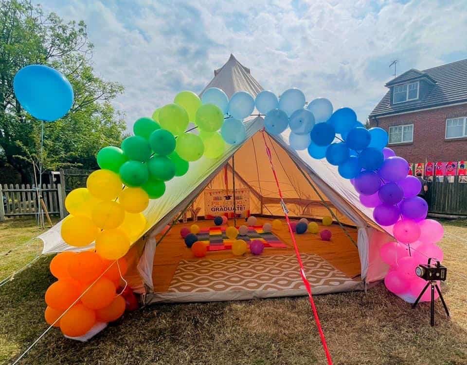 Rainbow Themed 7-Meter Bell Tent with Balloon Garland